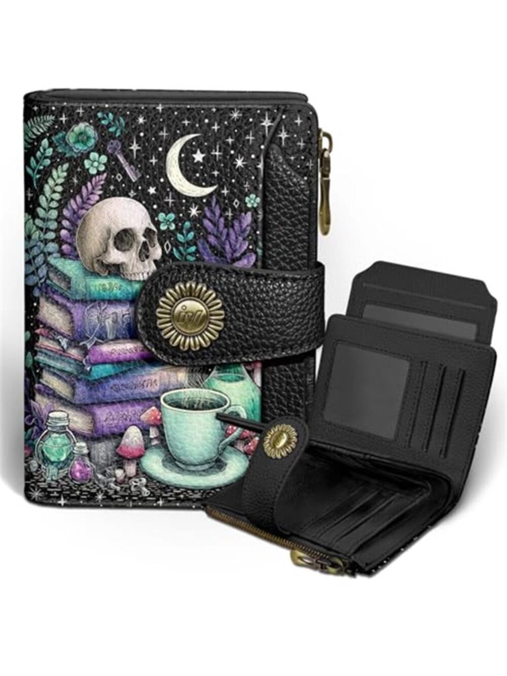 Goth Skull Small Wallet Women RFID Blocking Credit Card Holder Zipper Coin Purse